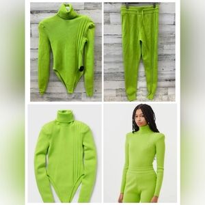 Adidas ivy park  Bright Green Ribbed Turtleneck Bodysuit and pants  size…